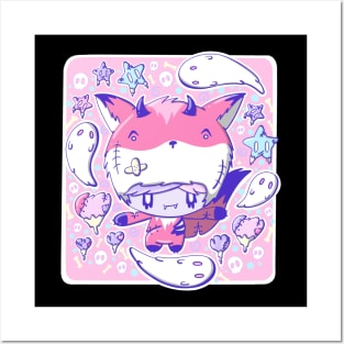 Cute zombie devil fox bubble head cutie Posters and Art